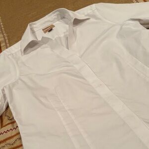 Investments Gold Label Blouse, White No-Iron Cotton, Fitted, 3/4 Sleeves, 14